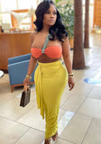 Yellow Sexy Sleeveless Solid bikini Bikini TopTwo Piece Skirt