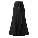 Elegant Maxi Skirt For Women High Waist Belted Casual Loose Party Fishtail Skirts Fashion Ruffles Long