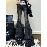 High Street Design Hair-Side Micro-Tipped Jeans Women Autumn Low-Rise Loose Thin Broad Leg
