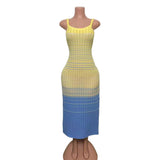 Retro Gradient Striped Knitted Dress Sleeveless Sling Skirt Slime-Skinny Sweater