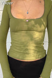 Women's Long Sleeve Top Basic Slim Fitted T-Shirt Spring Square Neck Y2k Crop Top Lace Tee Streetwear Female Pullovers T
