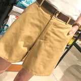 Korean Fashion Casual Summer Shorts Women Loose Wide Leg Pantalon Femme Belt Green White High Waist Shorts Female