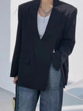 Fashion Women's Blazer V-neck Long Sleeve Solid Color Medium Length Pocket Split Suits Jackets Summer 2023 New