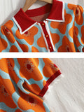Summer Fashion Knit Skirt Suits Women Short Sleeve FlowerJacquard Sweater Cropped Top + Mini Pleated Skirt Set 2pcs