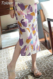 Skirts for Women 2023 Faldas Mujer De Moda High Waist A-line Loose Print Long Jupe Fashion Folds Split Pleated Chic