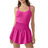 Women Tennis Dress Summer Casual Solid Color Sleeveless Open Back Athletic Mini Dresses with Pockets Sports Workout Golf