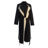 Women Black Topstitched Long Big Size Trench New Lapel Long Sleeve Loose Windbreaker Fashion Spring Autumn 2023