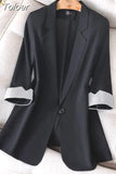 Women's Casual Design 3/4 Sleeve Outerwear Single Button Elegant Streetwear All-match Summer Autumn Thin
