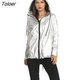 Bomber Jackets New Women's Jackets Womens Outerwear Hooded Spring Coat Female Zipper Waterproof Metallic Color