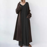 Women Spring Simple Casual Knitted Long Sleeve Sexy V-neck Large Hem Streetwear Loose Vestido De Mujer Maxi Long