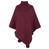 Autumn Button Poncho Women Turtleneck Sweater Winter Oversized Jumper Knitwear Holiday Vintage Cape Batwing Sleeve