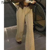 Winter Knit Pants Women Fashion Cable Khaki High Waisted Trousers Streetwear Straight Long Pants Bottoms 2022