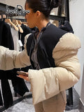 Contrast Color Thicken Cropped Design Puffer Coat Winter Clothes Women Flare Sleeve Padded Jacket Sexy