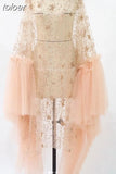 Elegant Dress For Women O Neck Flare Sleeve Sequins Patchwork Mesh Hit Color High Street Dresses Female 2023