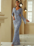 Cutout Flare Sleeve V-Neck Sheath