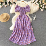 New Fashion Floral Robe Print Long Dress Ruffle Maxi Sundress Bohemian Women Summer Sexy Casual Elegant Strapless