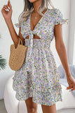 Tie Front Cutout Smocked