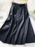 Waist Vintage PU Skirt Women Maxi Leather Skirts Womens 2022 Autumn A Line Green Faux Leather Long Skirt For Women