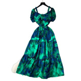 Famous Breeze Mashed Flowers Bubble Sleeves With Dress Women Summer Waist Repair Royal Sister Temperament Beautiful Long
