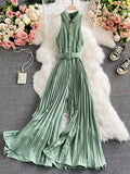 Women's Romper Spring Autumn 2022 Turn-Down Collar Sleeveless Vintage Playsuits Female Off Shoulder Pleated Jumpsuit New