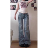 Blue Bamboo Knot Pattern Low-Waisted Micro-Rave Jeans Women 2025 Spring And Autumn New Hottie Repair Horseshoe