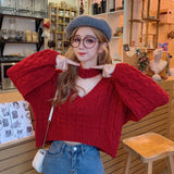 Winter Twisted Pullover Sweaters Female Knit Long Sleeve V Neck Crop Sweater Tops Korean Y2K Halter Jumper Pull