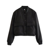 New Women's Fashion French Big Pocket Short Autumn Bomber Jacket