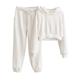 two piece set with hood solid color short tops and long pants loose 2 piece set women fashion sexy sport female