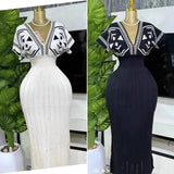 Women's Dress 2025 New Elegant V-Neck High-Waisted Knitted Dress Skirt Short