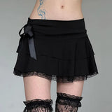 Bow Spliced Half-Dressed Girl 2025 Low-Waist Sexy A-Shaped Skirt Hottie INS New Short