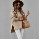 Autumn And Winter Half-High Collar Loose Solid Color Long-Sleeved Thick Needle Side Fork Knitting Sweater