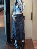 Grunge Cargo Skirt Long Women Acubi Fashion High Waist Drawstring Vintage Y2k Pocket Patchwork A-line Skirt