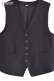 MODA 2023 Summer Women Fashion Front Button Fitted Waistcoat Vintage Sleeveless Welt Pockets Female Outerwear Chic Vest