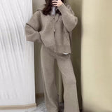 The Autumn Of 2025, The New Explosive Collar Solid Color Knitted Shirt Thick Pants Suit For