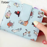 Women Cartoon Printing Kawaii Coin Pockets Card Holder Mini Purse Womens Korean Style Hasp Foldable Chic PU Leather