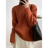 Women's Turtleneck Striped Ribbed Sweater High Neck 2022 Winter New Loose