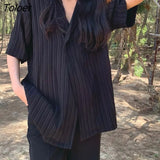 Women Design Double Breasted Loose Cozy All Match White Pure Summer Korean Style Tops Chic Casual Thin Notched Femme