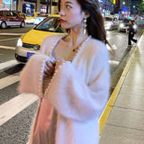 Mid-length Women's Plush Knit Long Cardigan Temperament Sweater Pearl Accessories Long Sleeve Cardigan 꼼데가르송