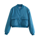 New Women's Fashion French Big Pocket Short Autumn Bomber Jacket