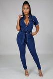 Casual Short Sleeve Denim Jeans Jumpsuit with