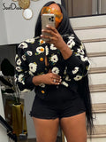 Vintage 3D Flowers Print Jackets Winter Clothes Women 2023 Fashion O-neck Long Sleeve Single Breasted Coats