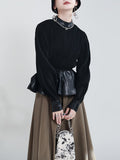 Loose Fit Leather Ruffles Sweatshirt New Round Neck Long Sleeve Women Big Size Fashion Tide Spring Autumn 2023