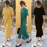 Toloer T-Shirt Women Summer 2024 New Korean Version Of Plus-Size Women's Loose Show Thin Over The Knee Long T-Shirt Skirt