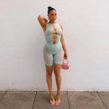 Mesh Patchwork Sexy Romper Women Sleeveless See Through Bodycon Playsuit Casual Streetwear Activewear Workout Y2K