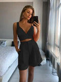 New Spring Summer Women's Suit Solid Color Two-piece Sexy Slim Tube Top High Waist Shorts 2 Piece Set Shorts and
