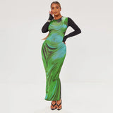 Toloer Women's Wear 2025 Spring Fashion New Round Collar Print Long Sleeve Fanny Pack Hip Dress Children's Dress-Outfit