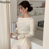 Woman Sweaters Off Shoulder Split Knit Y2K Tops Elegant Women's Sweater Pullovers Fashion Pull Femme Jumper Fall