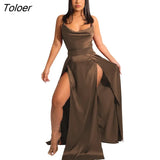 Split Dresses For Women Lace Up Backless Solid Party Sexy Elegant Dress Slit Clothes Summer Spaghetti Straps