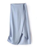 Spring Summer Silk Satin Women's Skirts Fashion Forked Slim Elegant Casual Design Aesthetic High Waist Midi Skirt