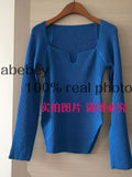 new spring sexy stylish sqaure collar full sleeves knitting pullover sexy slim T-shirt female top
